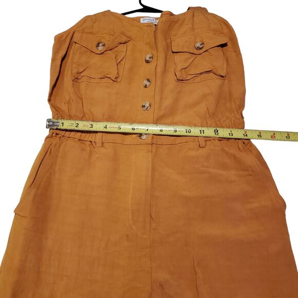 Current Air Womens Sleeveless Jumpsuit Size S Square Neck Smocked Pockets Orange - Picture 11 of 14